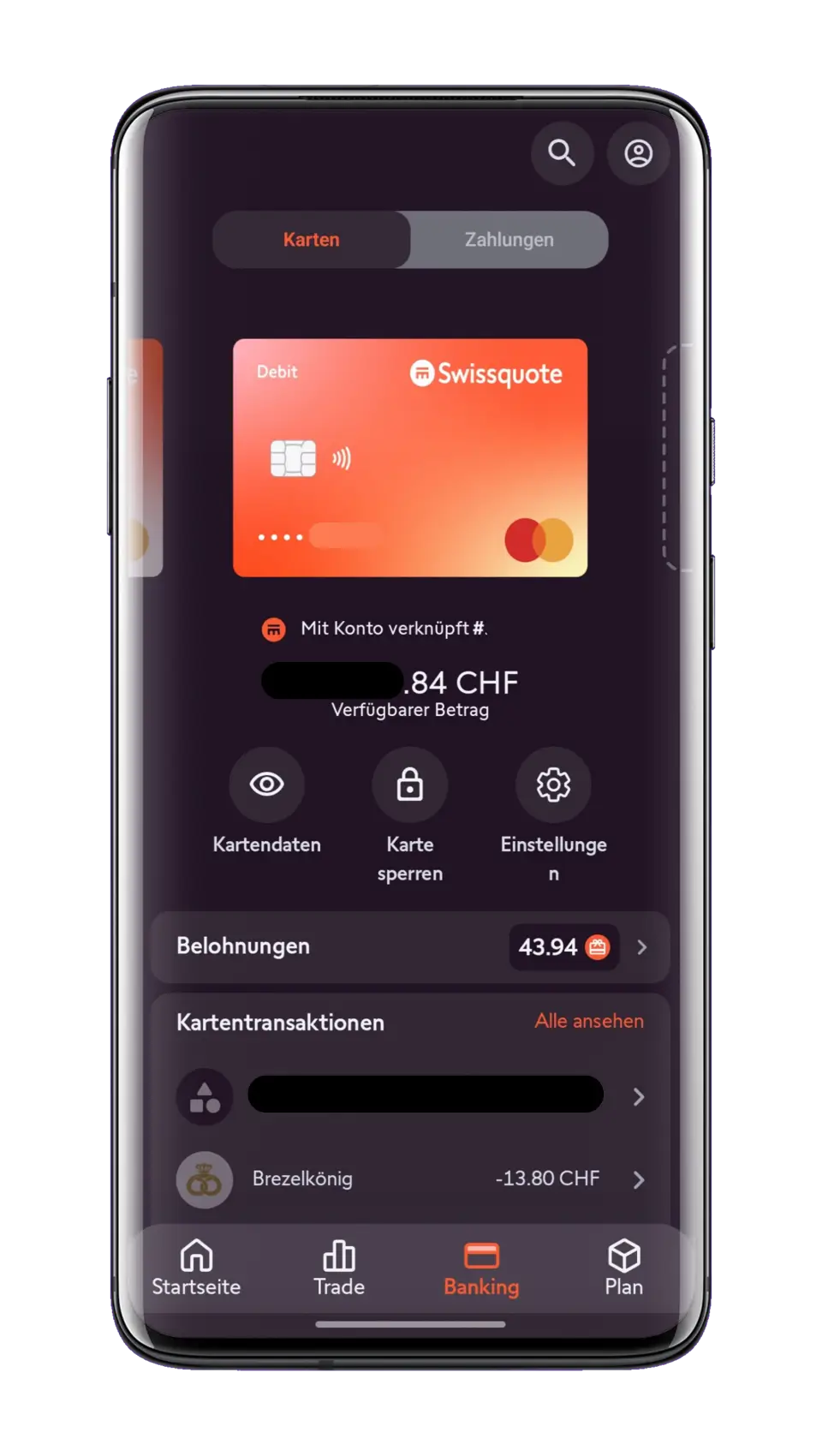 Übersicht Karte,Transaktionen und Cashback Übersicht Karte,Transaktionen und Cashback