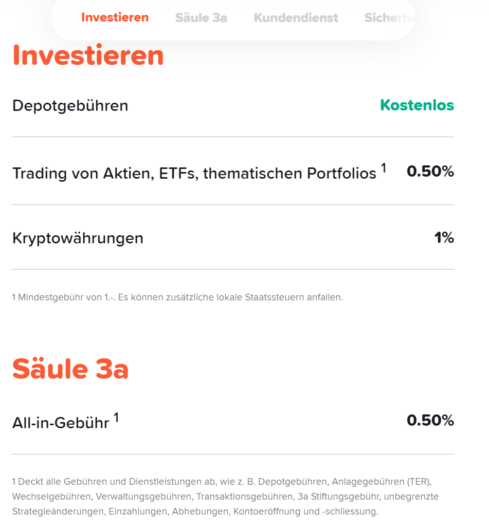 Yuh Gebühren Investieren und Säule 3a