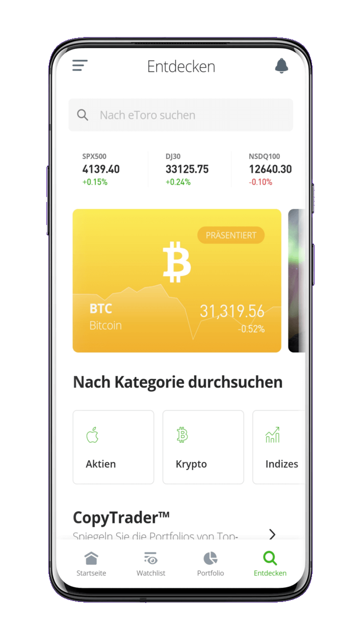 eToro Schweiz App Übersicht